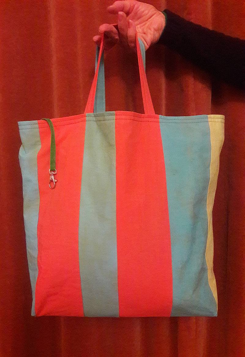 Beautiful striped bag made from recycled fabric