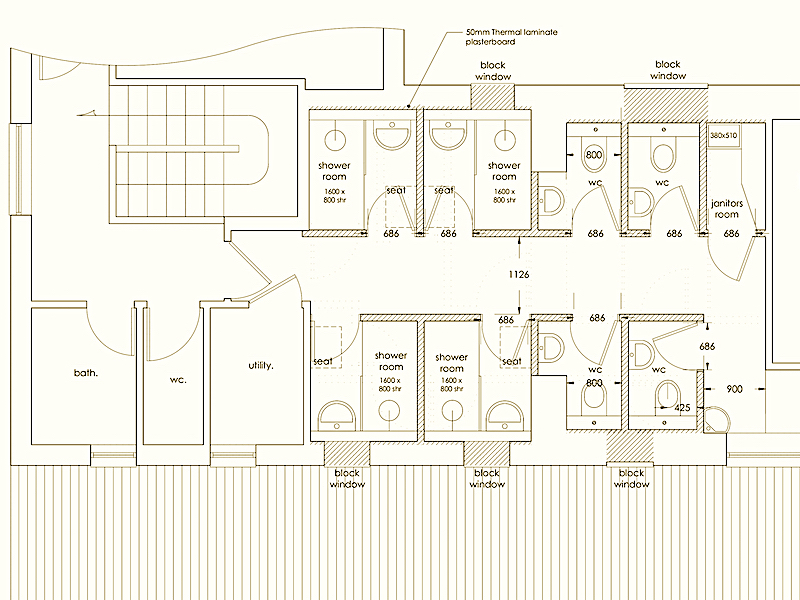 Architect's plans of new washrooms at OthonaWDorset