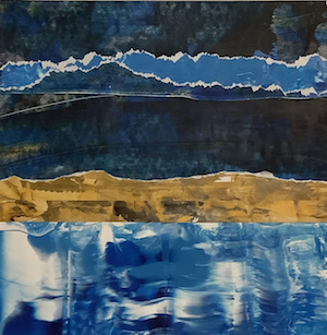Landscape artwork created with torn paper and paint