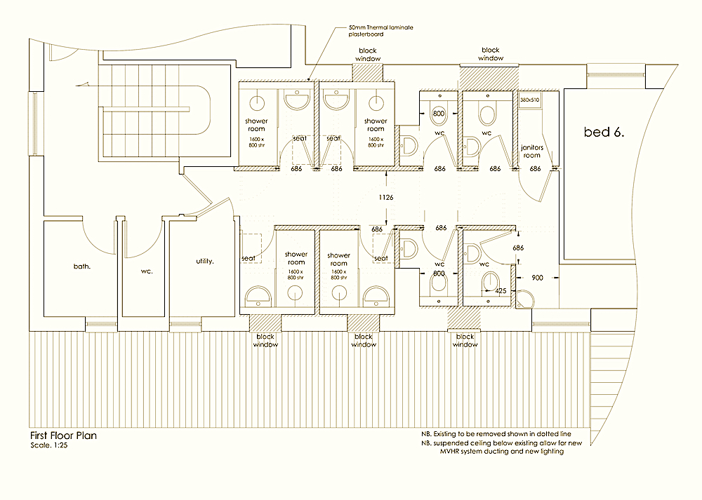 Architect's drawing of washrooms