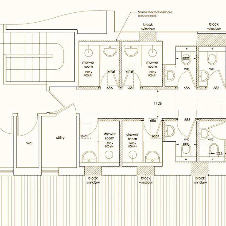 Architect's plans of new washrooms at OthonaWDorset